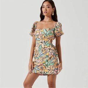 Astr the Label Talula Tropical Print Puff Sleeve Mini Dress Size Medium